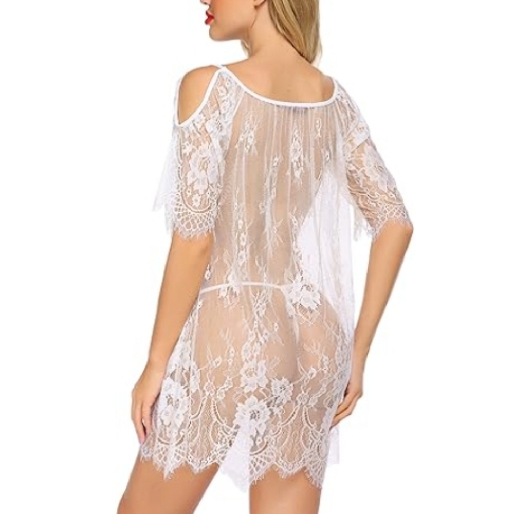💋Sexy Nighty Chemises Lace Smock Lingerie Mini Babydoll nightie White